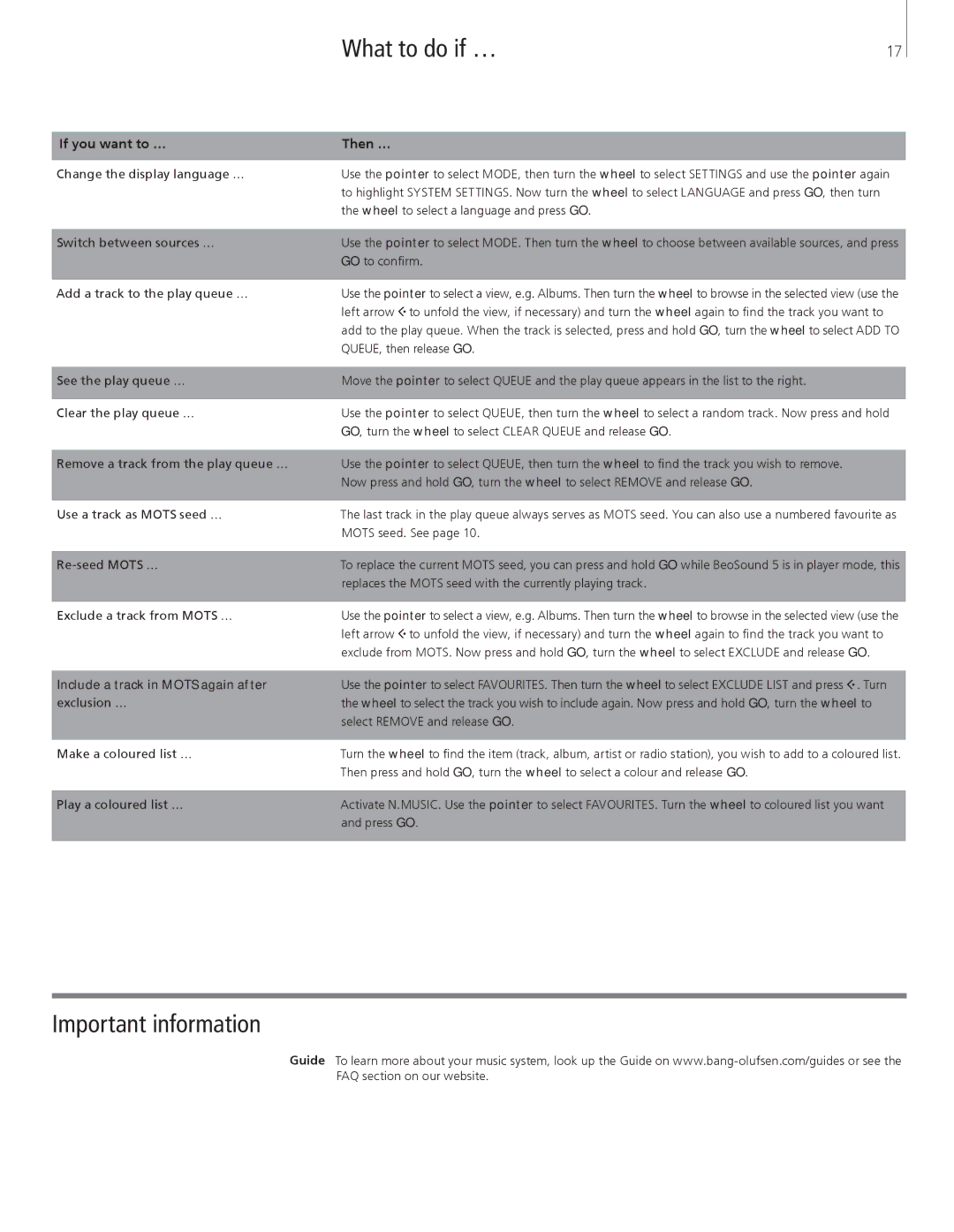 Bang & Olufsen 5 manual What to do if …, If you want to … 