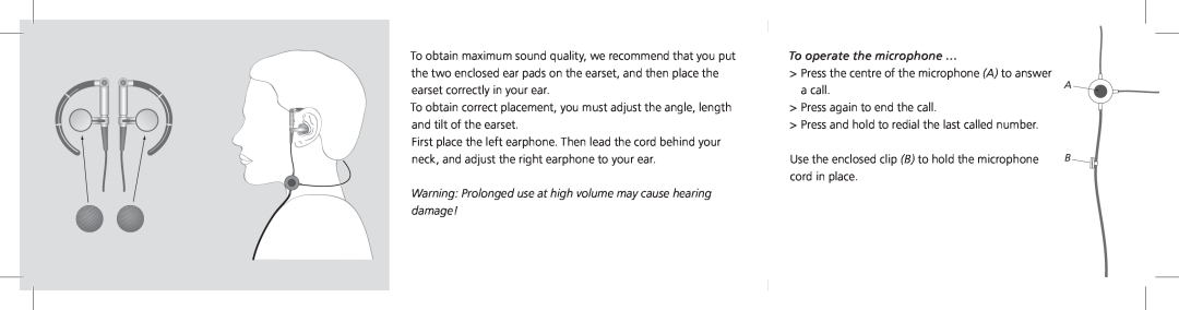 Bang & Olufsen 711 Warning Prolonged use at high volume may cause hearing damage, To operate the microphone …, a call 