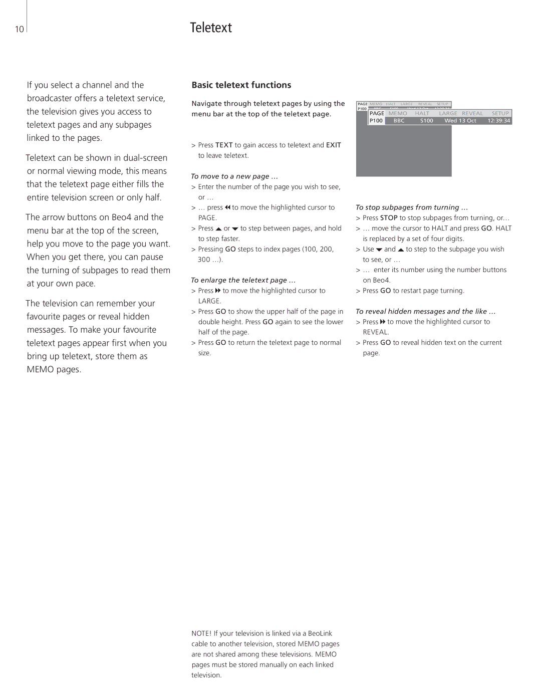 Bang & Olufsen 8 manual Teletext, Basic teletext functions 