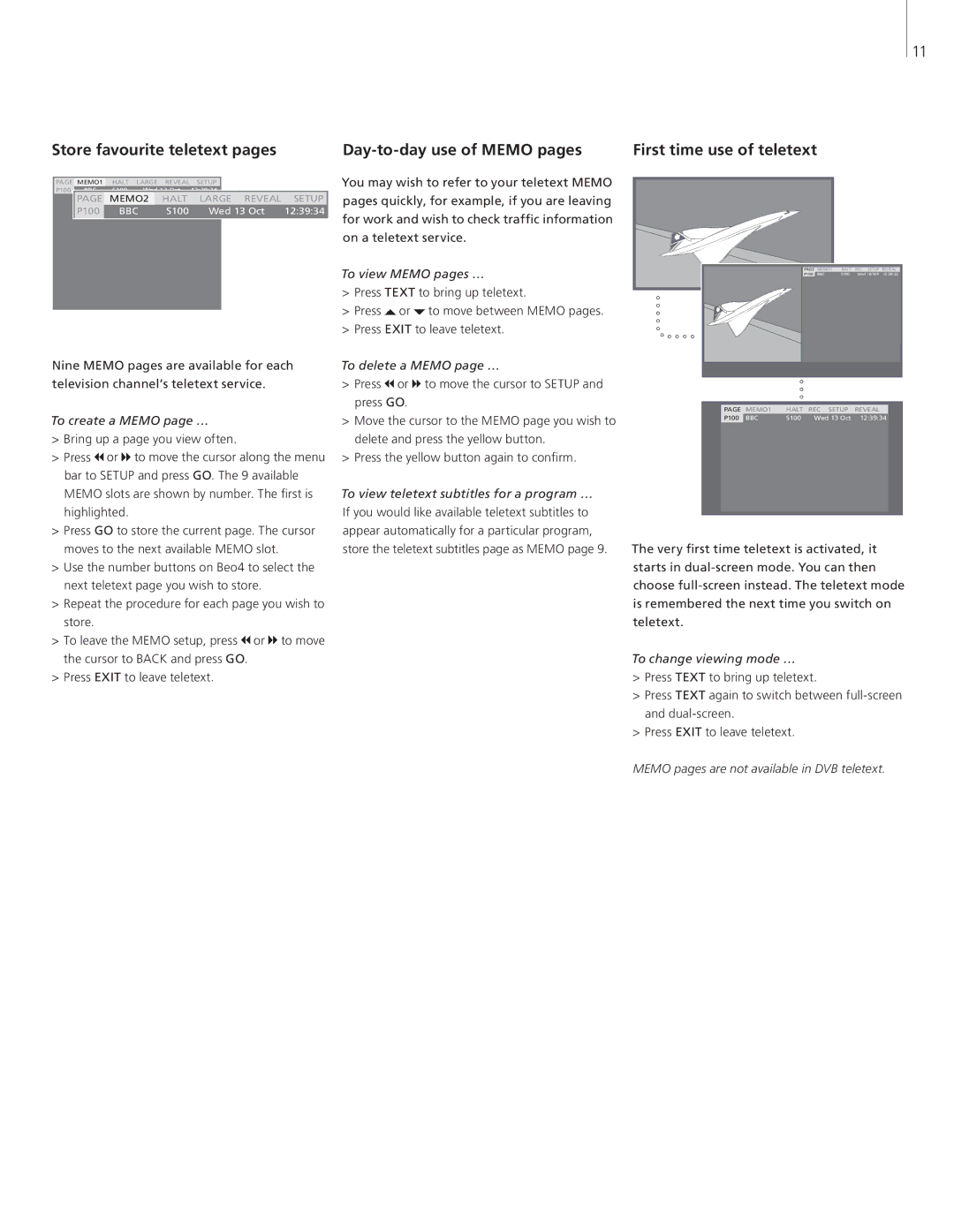 Bang & Olufsen 8 manual Store favourite teletext pages Day-to-day use of Memo pages 