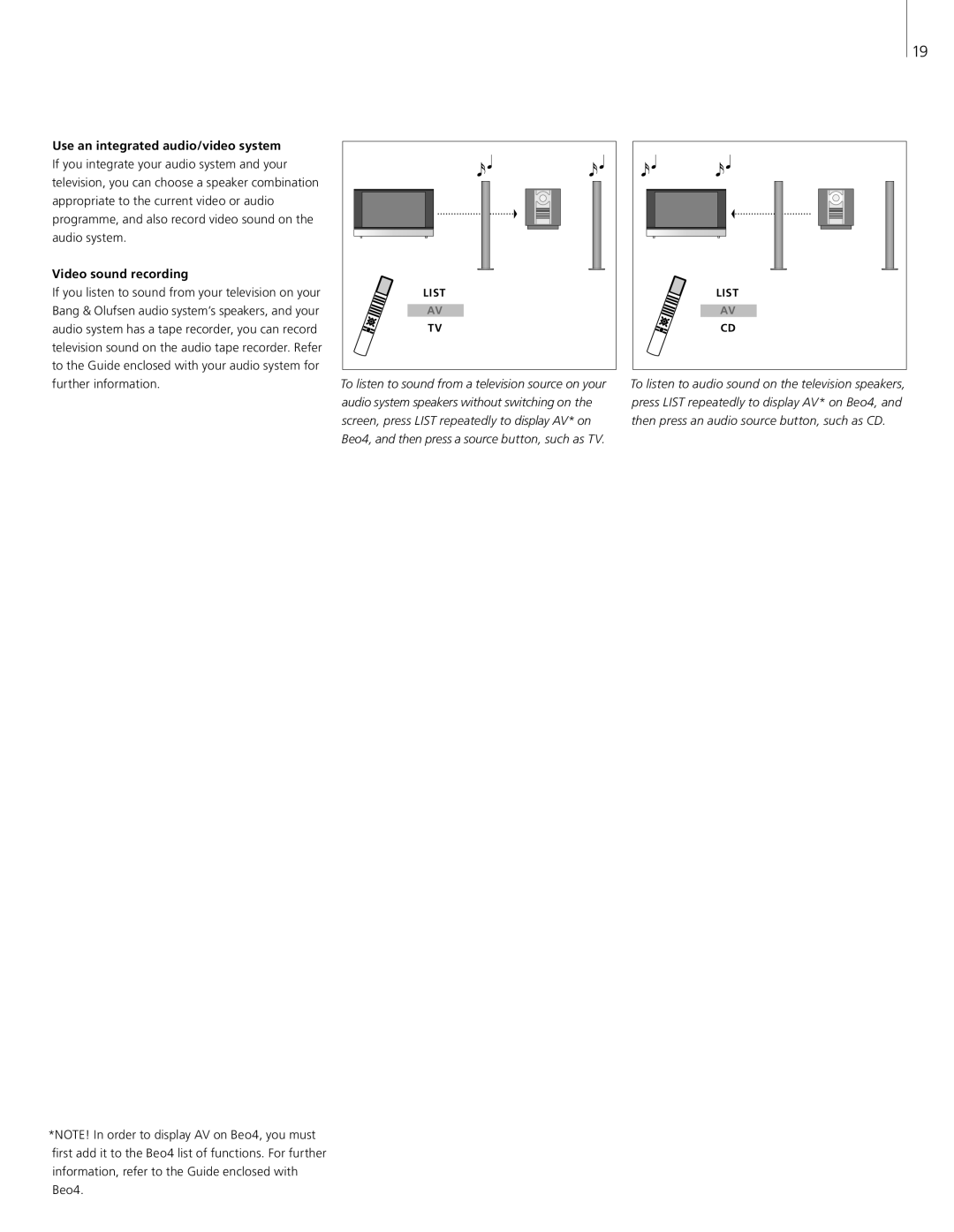 Bang & Olufsen 8 manual Use an integrated audio/video system, Video sound recording 