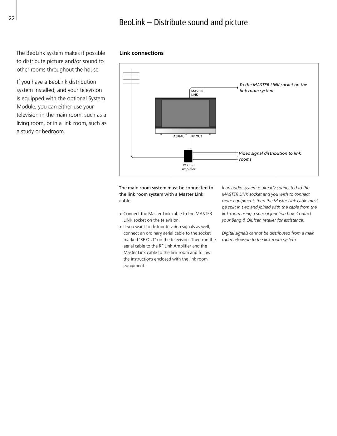 Bang & Olufsen 8 manual BeoLink Distribute sound and picture, Link connections 