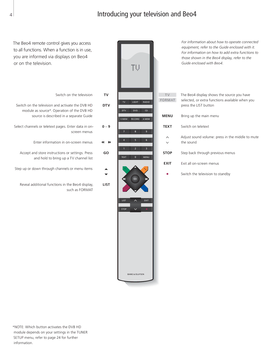 Bang & Olufsen 8 manual Switch on the television, Such as Format 