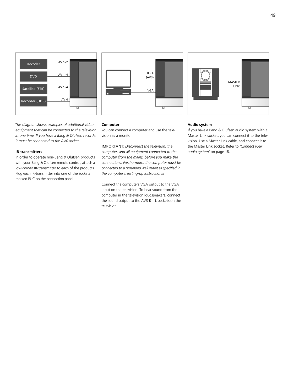 Bang & Olufsen 8 manual IR-transmitters, Computer, Audio system 