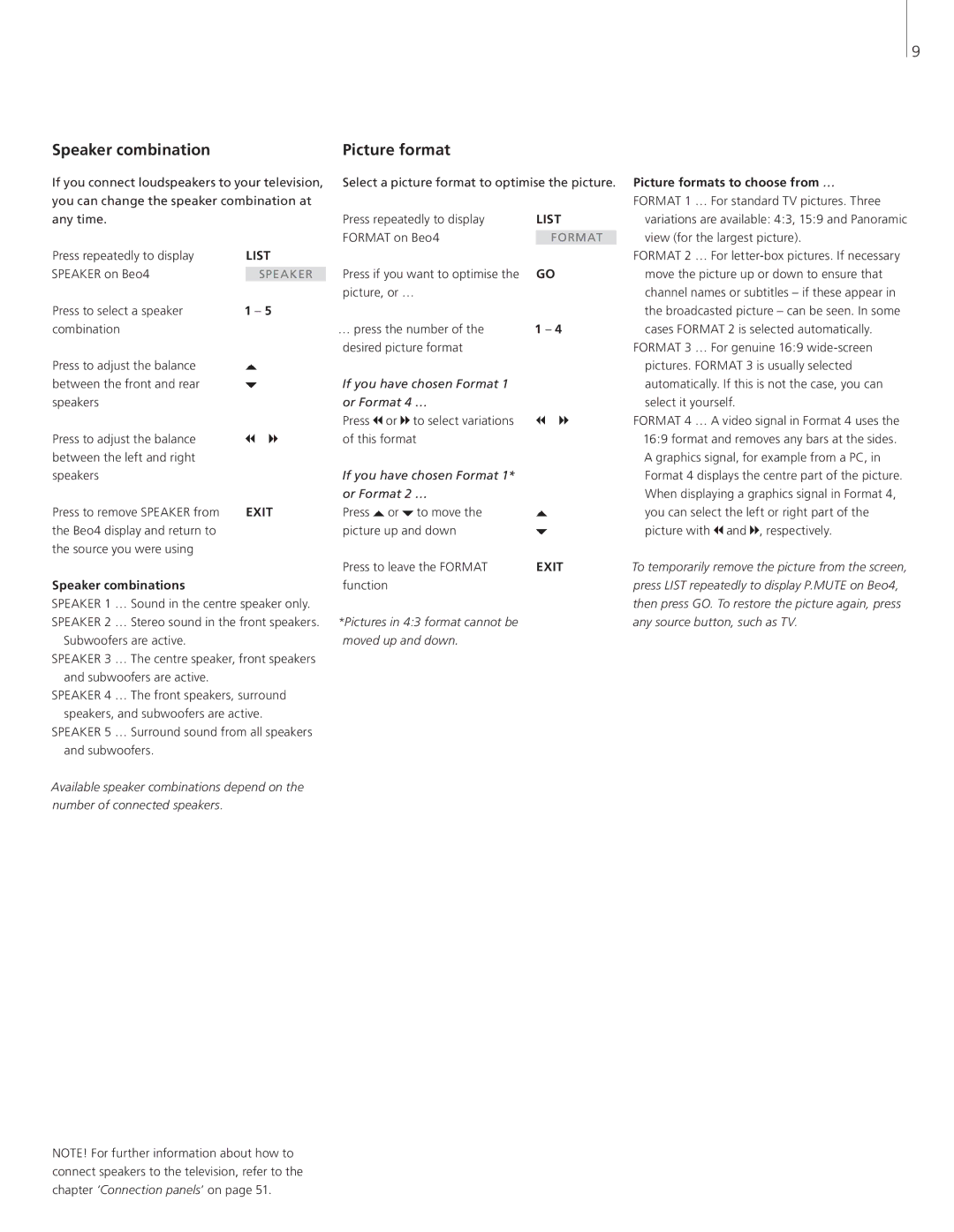 Bang & Olufsen 8 manual Speaker combinations, Picture formats to choose from … 