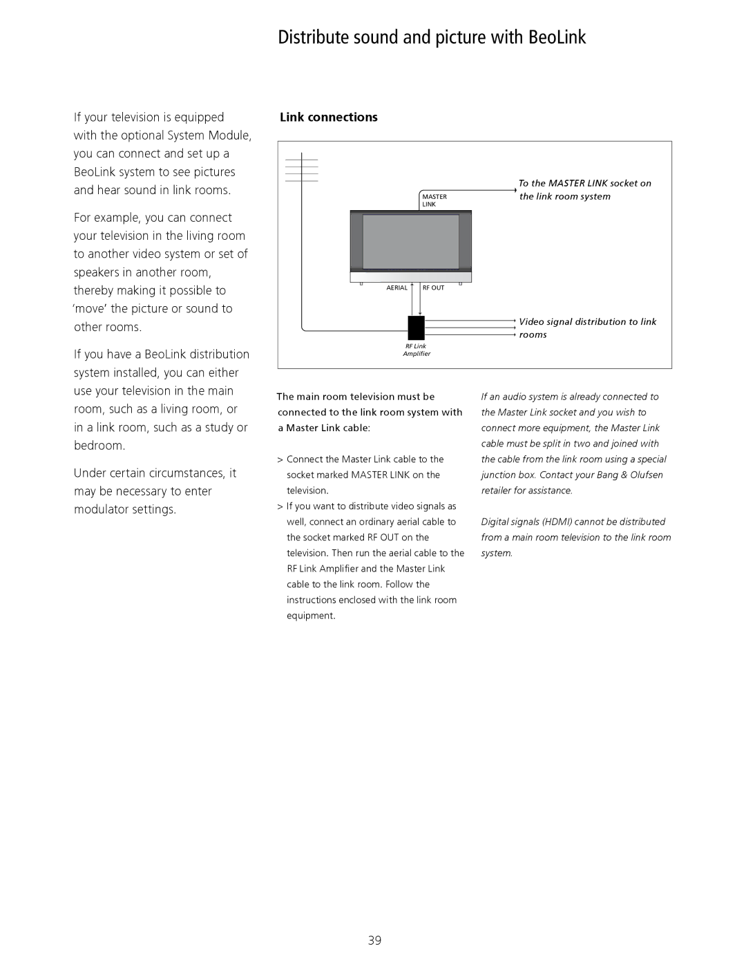 Bang & Olufsen Aug-40 manual Distribute sound and picture with BeoLink, Link connections 