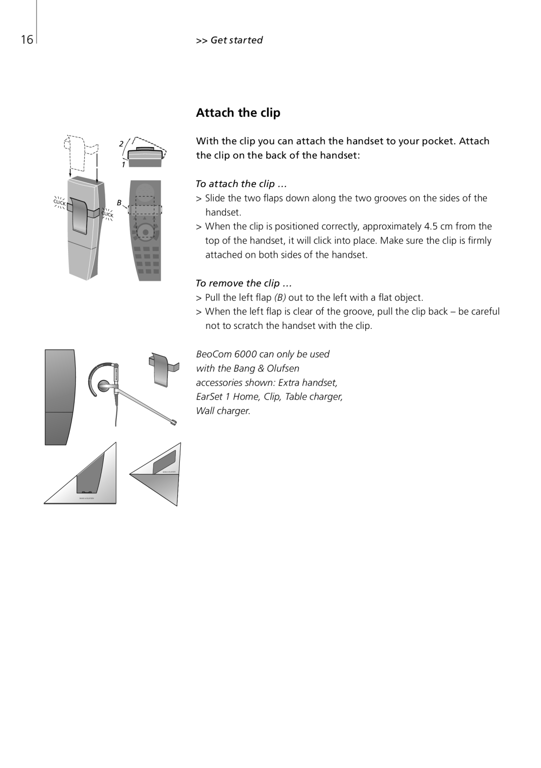 Bang & Olufsen Beocom 6000 manual Attach the clip, To attach the clip …, To remove the clip … 