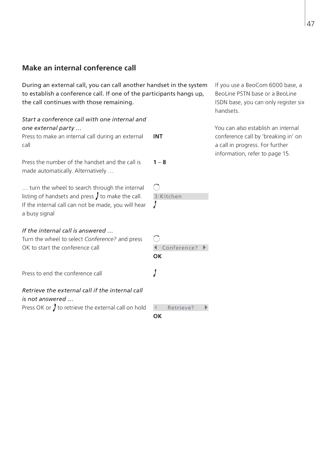 Bang & Olufsen Beocom 6000 manual Make an internal conference call, Int 