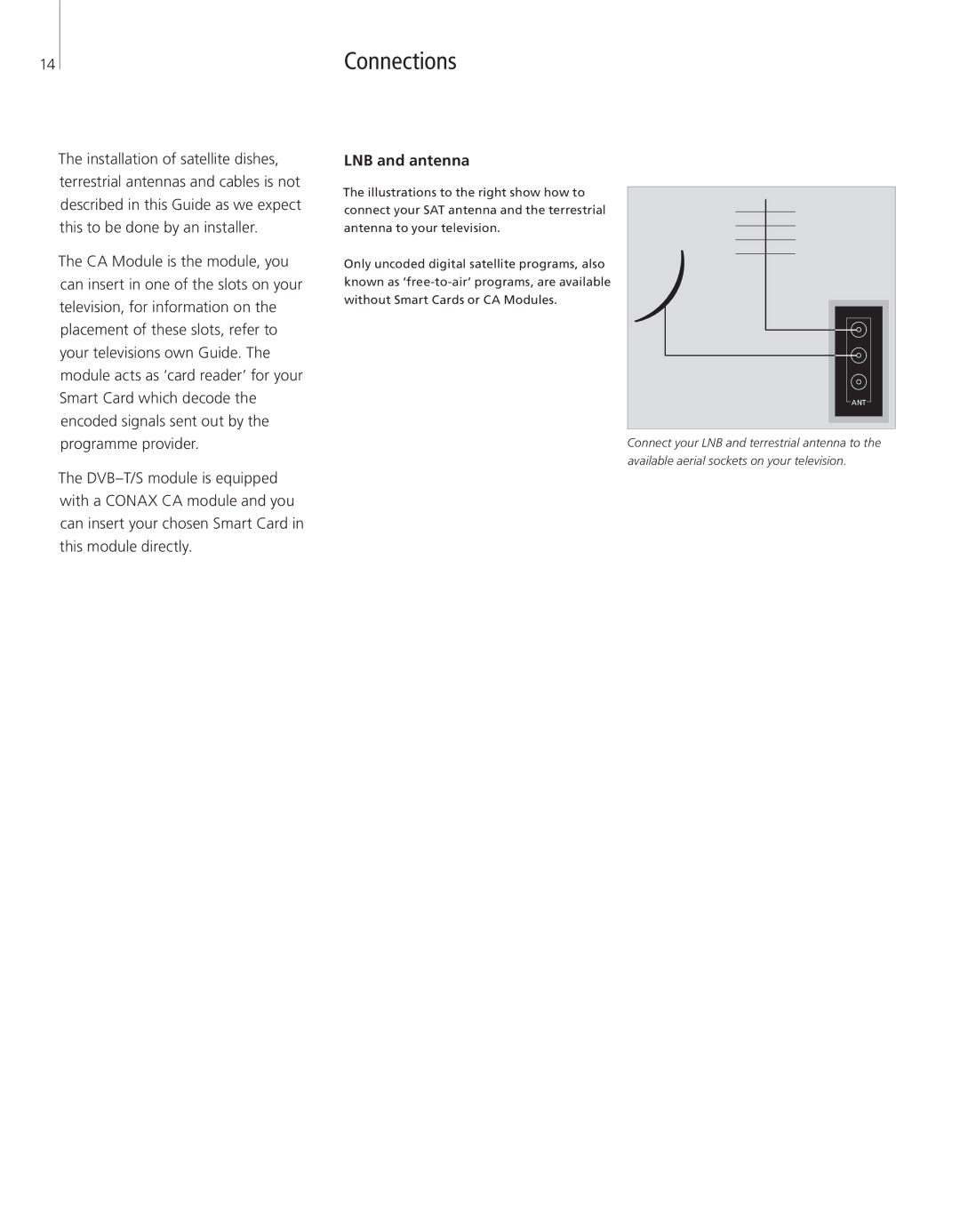 Bang & Olufsen DVBT/S manual Connections, LNB and antenna 