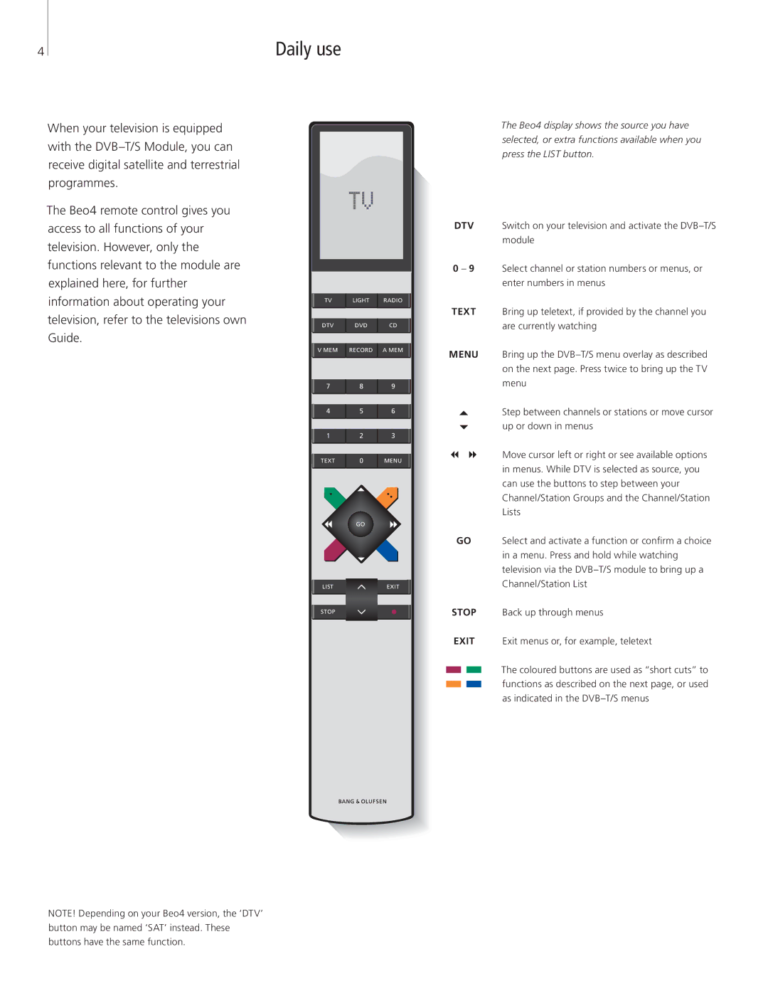 Bang & Olufsen DVBT/S manual Daily use 