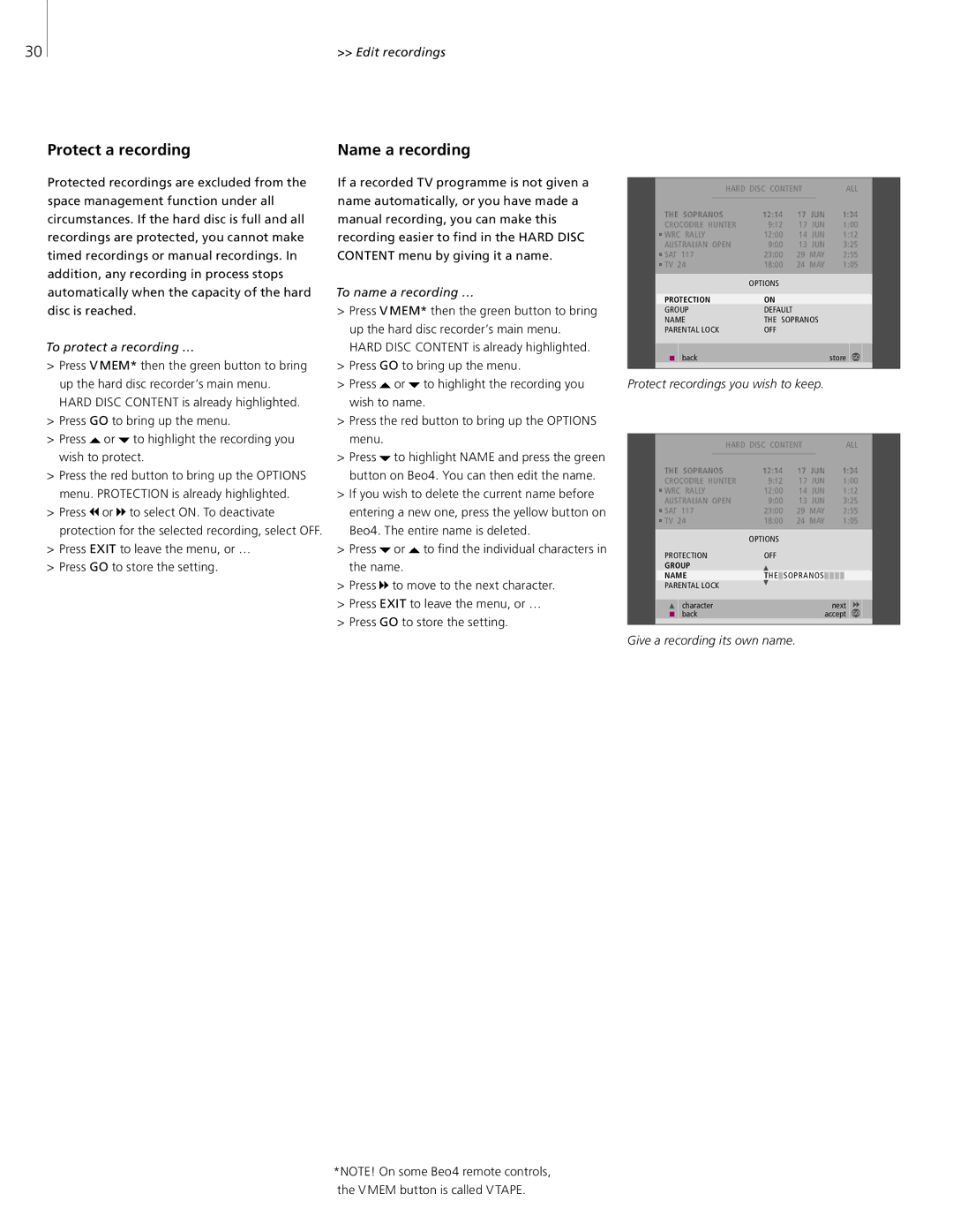 Bang & Olufsen HDR 2 manual Name a recording 