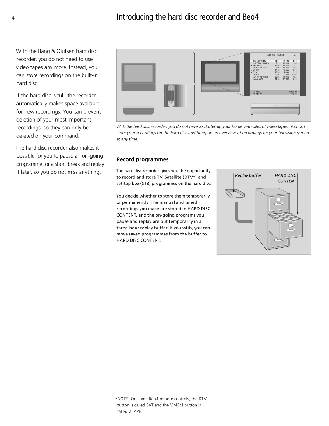 Bang & Olufsen HDR 2 manual Introducing the hard disc recorder and Beo4, Record programmes 