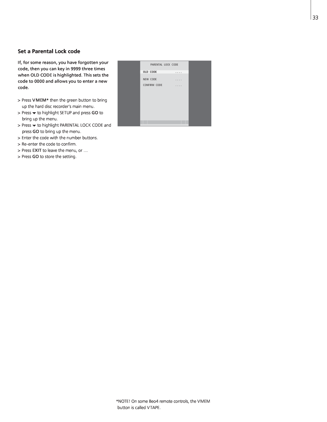 Bang & Olufsen HDR 2 manual Set a Parental Lock code 