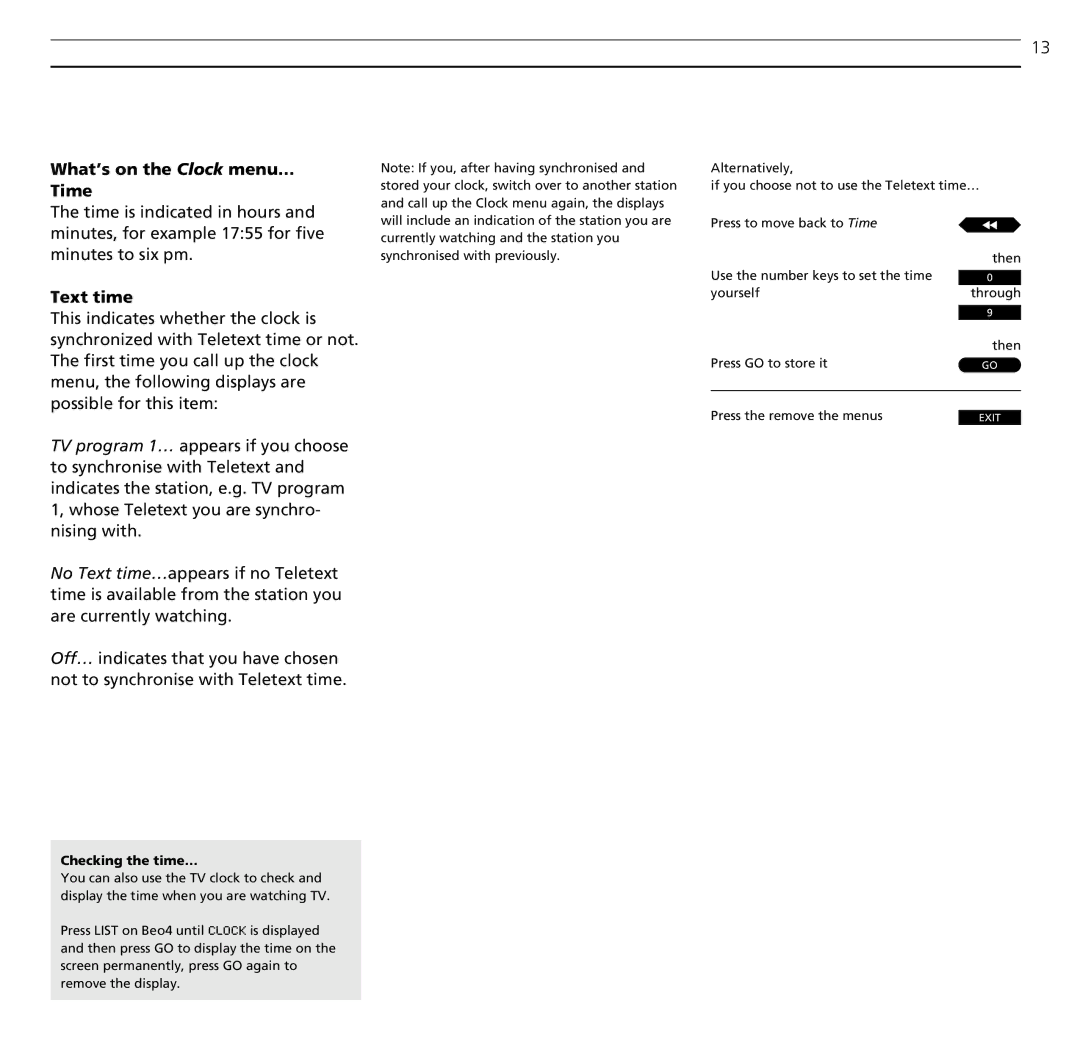 Bang & Olufsen MX TV manual Text time, Checking the time… 