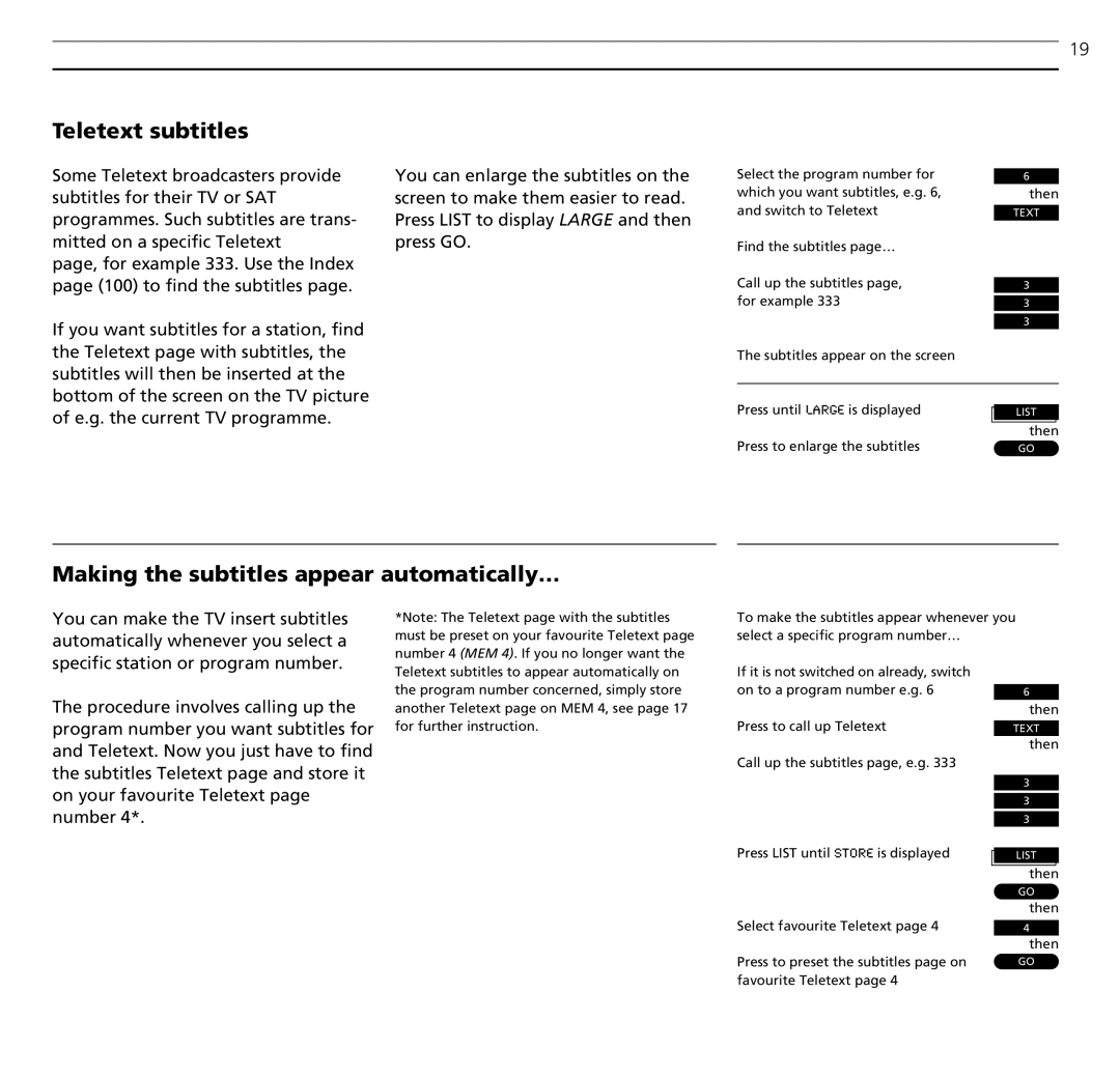 Bang & Olufsen MX TV manual Teletext subtitles, Making the subtitles appear automatically… 