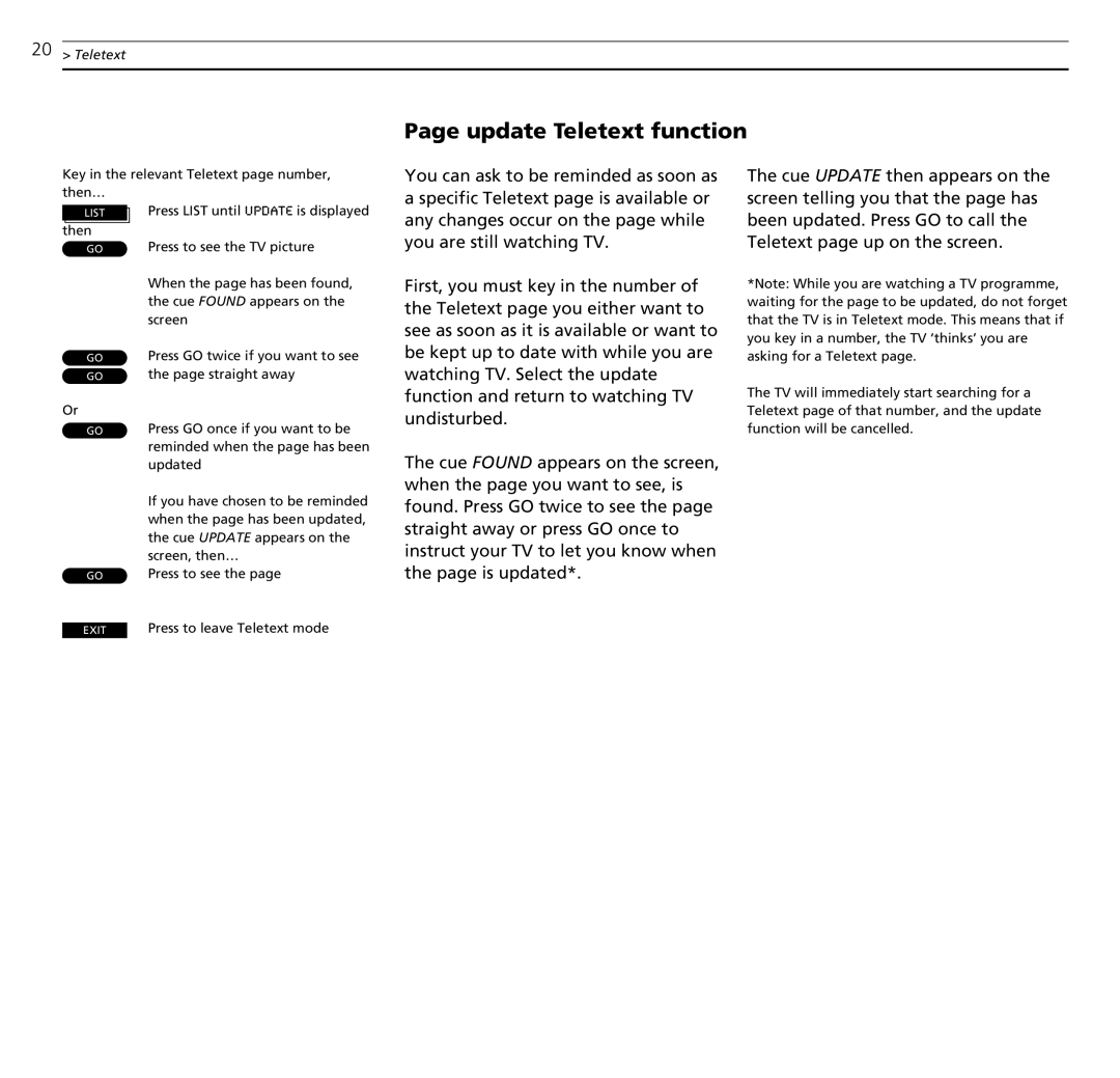 Bang & Olufsen MX TV manual Update Teletext function 