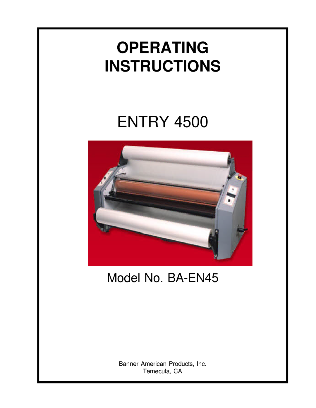 Banner American Products manual Model No. BA-EN45 