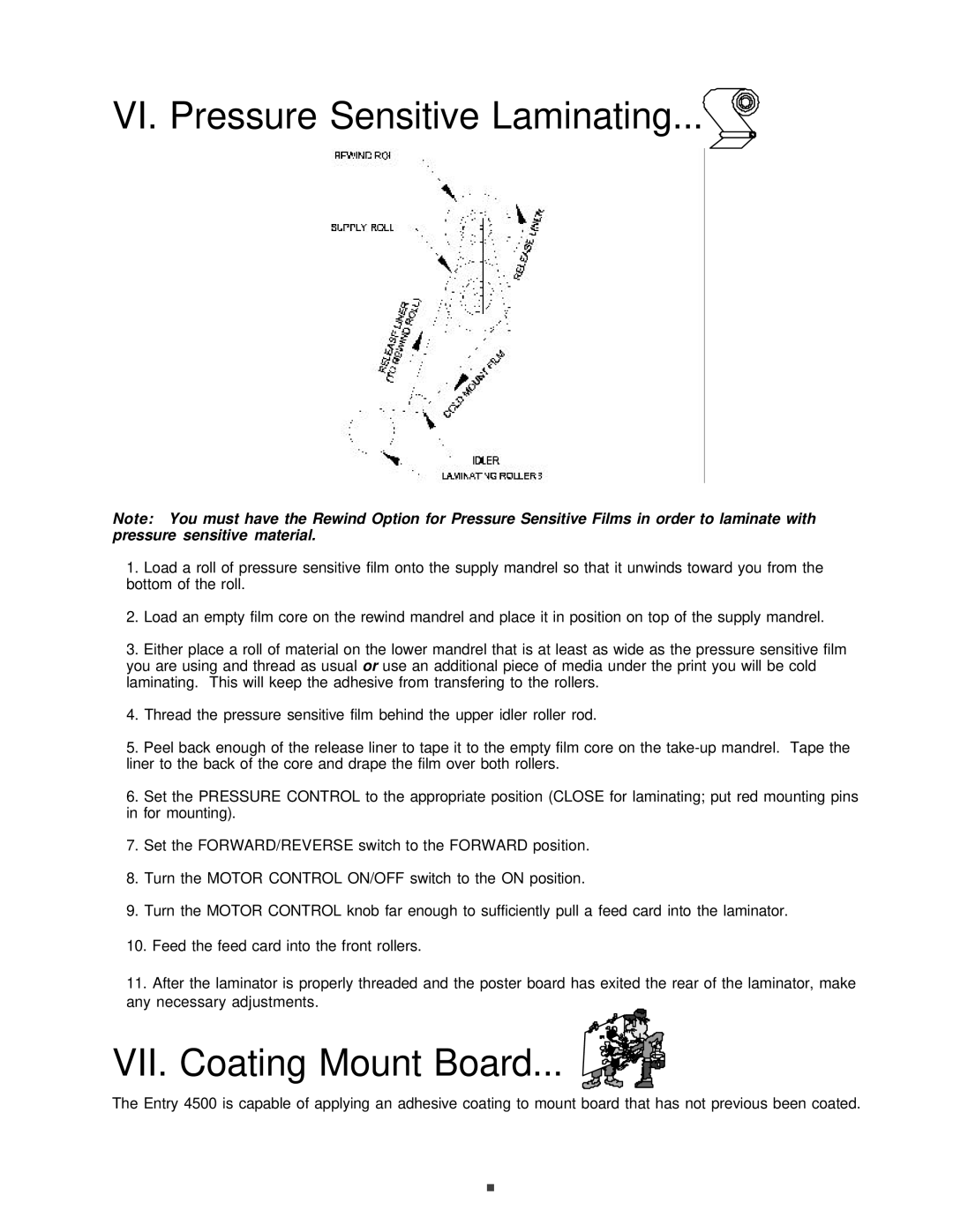 Banner American Products BA-EN45 manual VI. Pressure Sensitive Laminating, VII. Coating Mount Board 