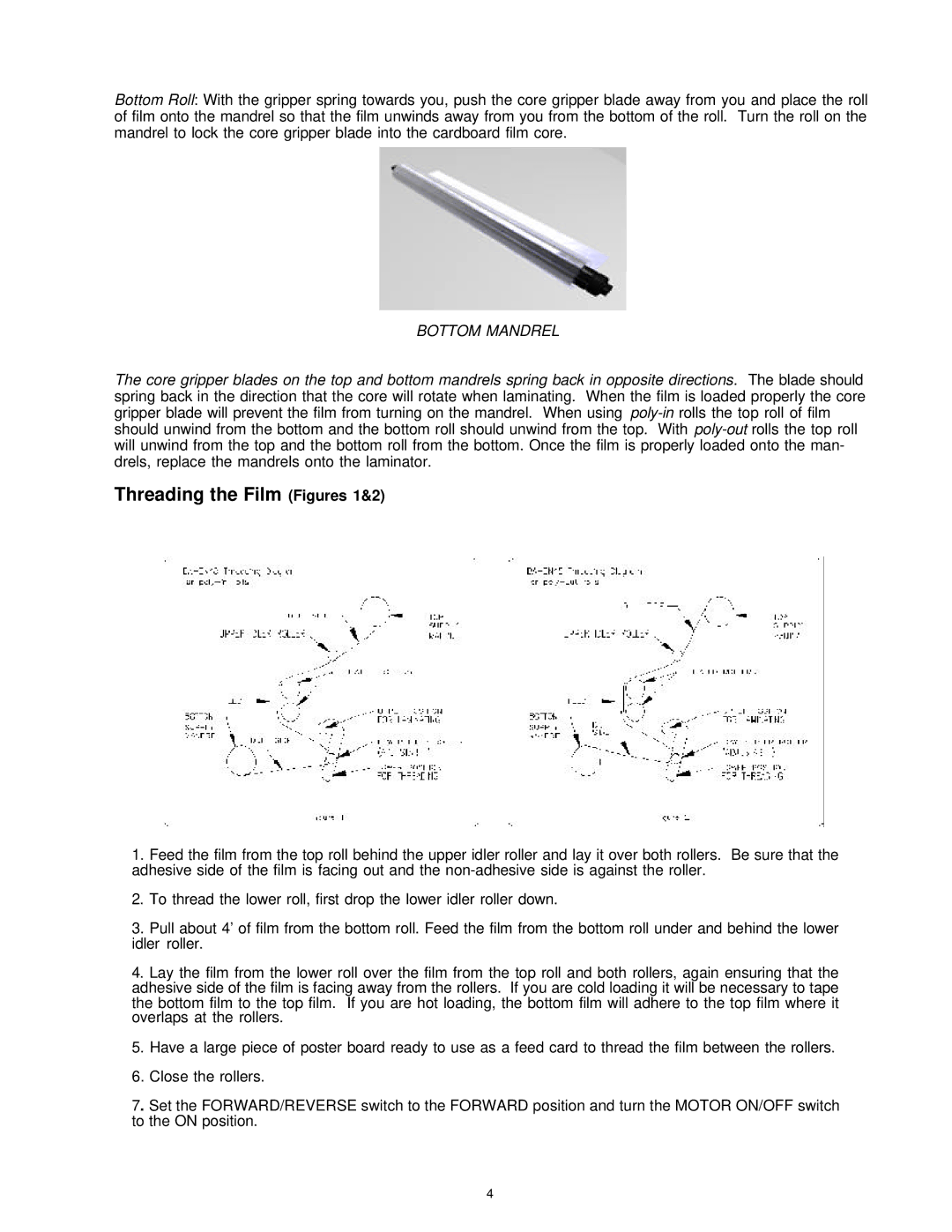 Banner American Products BA-EN45 manual Threading the Film Figures 1&2, Bottom Mandrel 