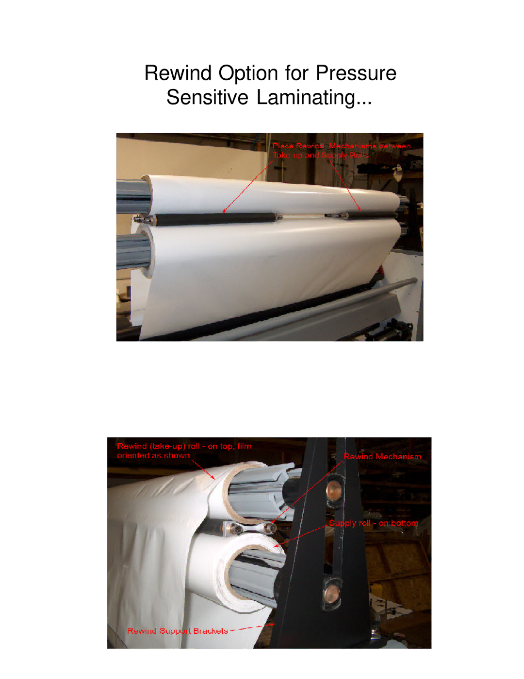 Banner American Products BA-EN45 manual Rewind Option for Pressure Sensitive Laminating 