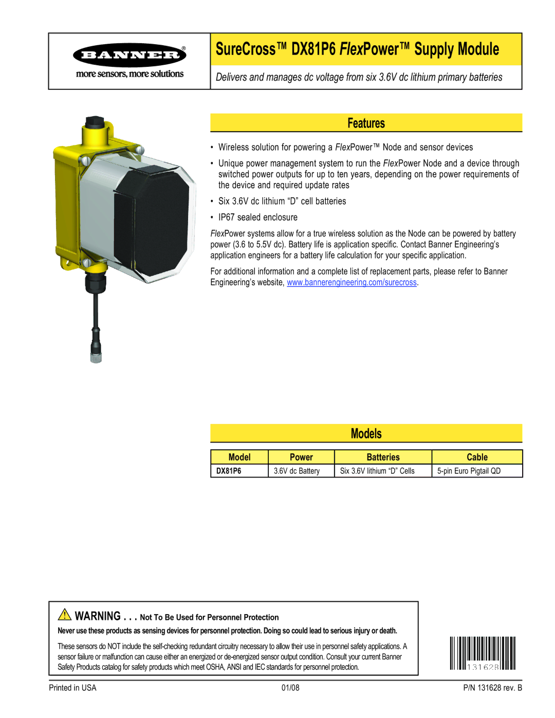 Banner DX81P6 manual Features, Models 