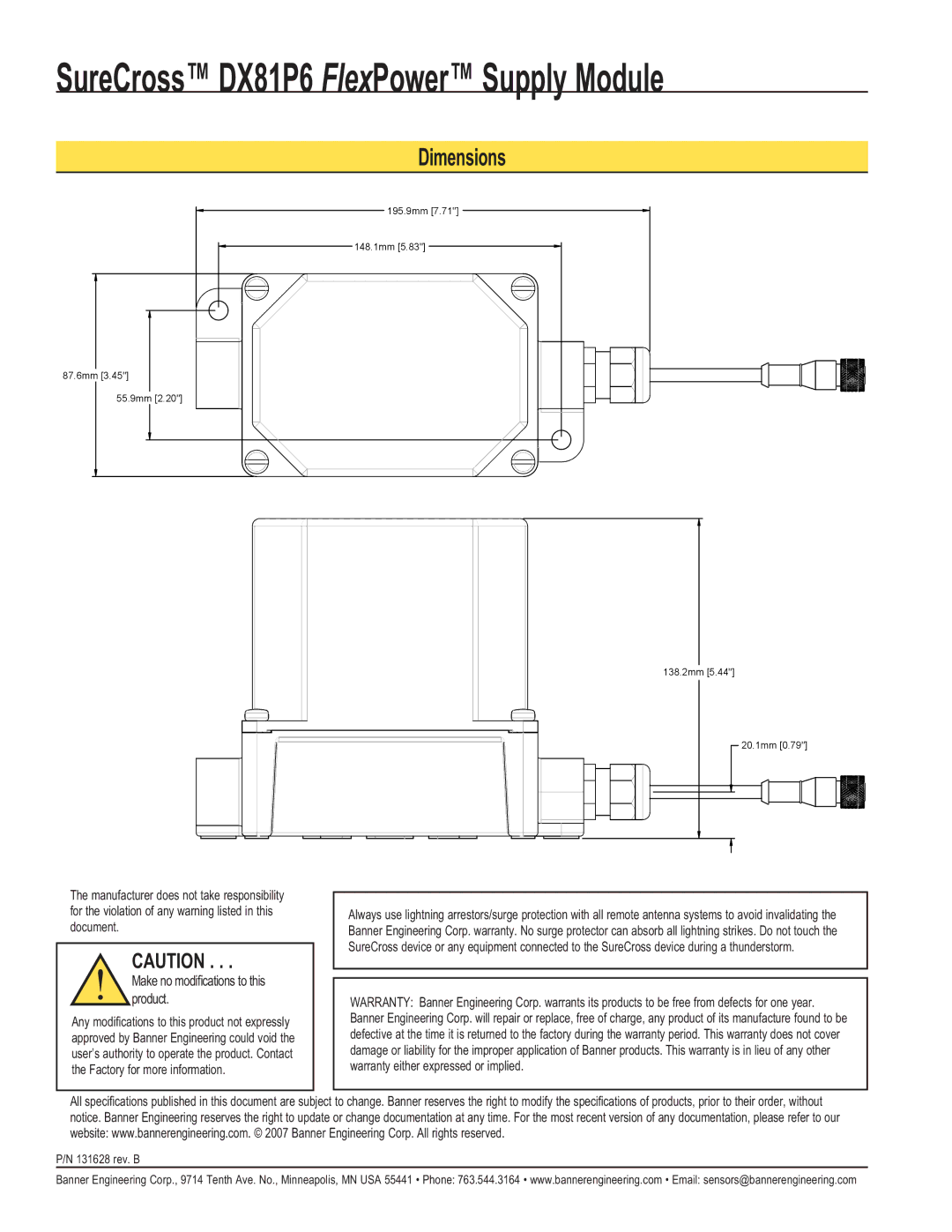 Banner DX81P6 manual Dimensions 