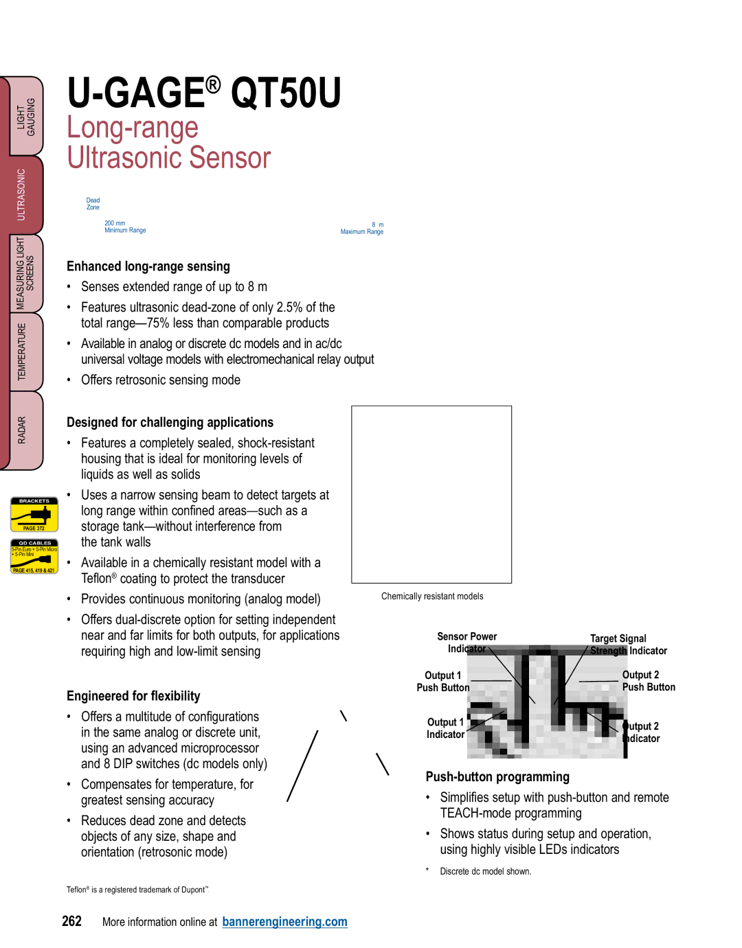 Banner L-GAGE manual GAGEQT50U, Long-range Ultrasonic Sensor 