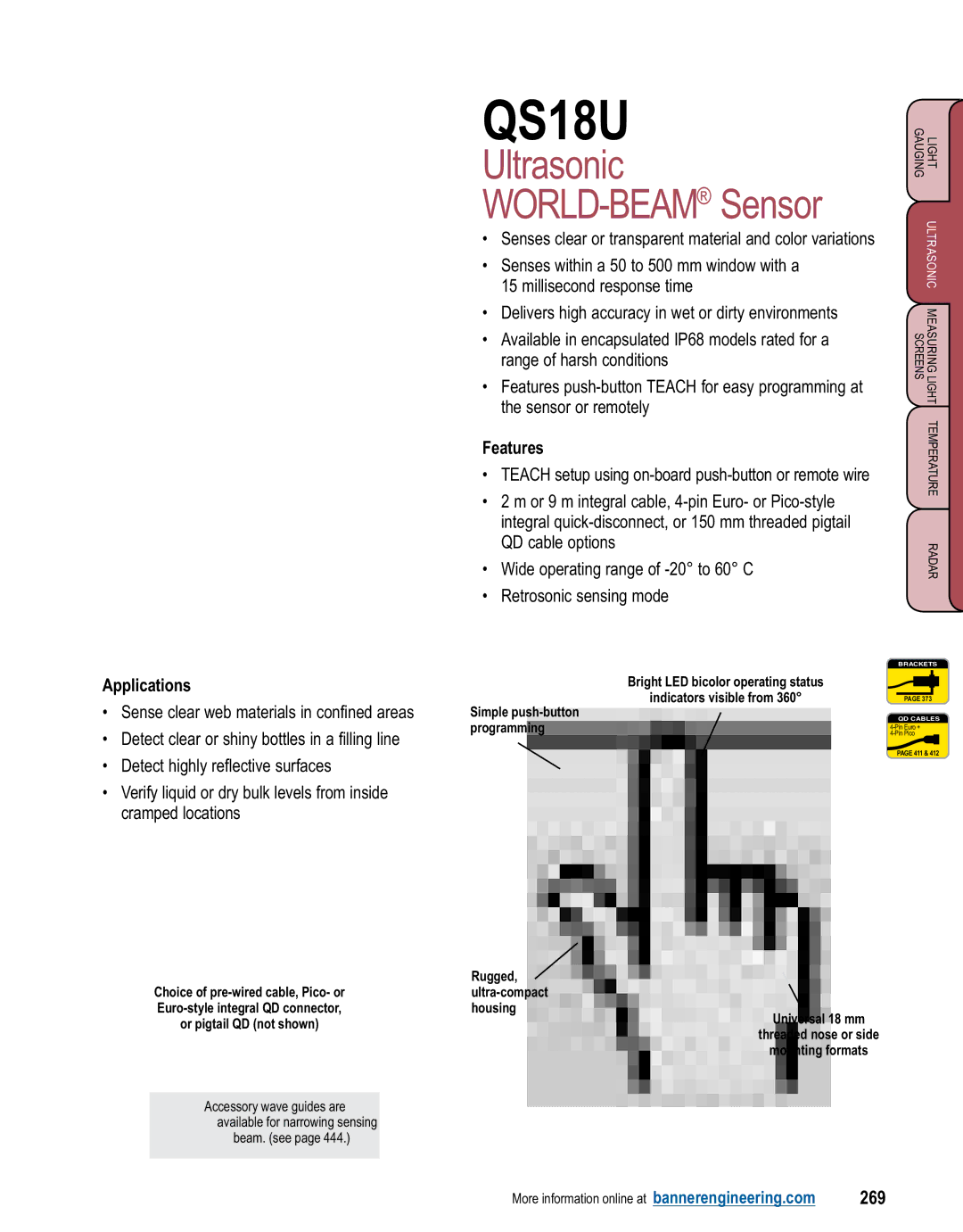 Banner L-GAGE manual QS18U, Ultrasonic, WORLD-BEAMSensor, 269 