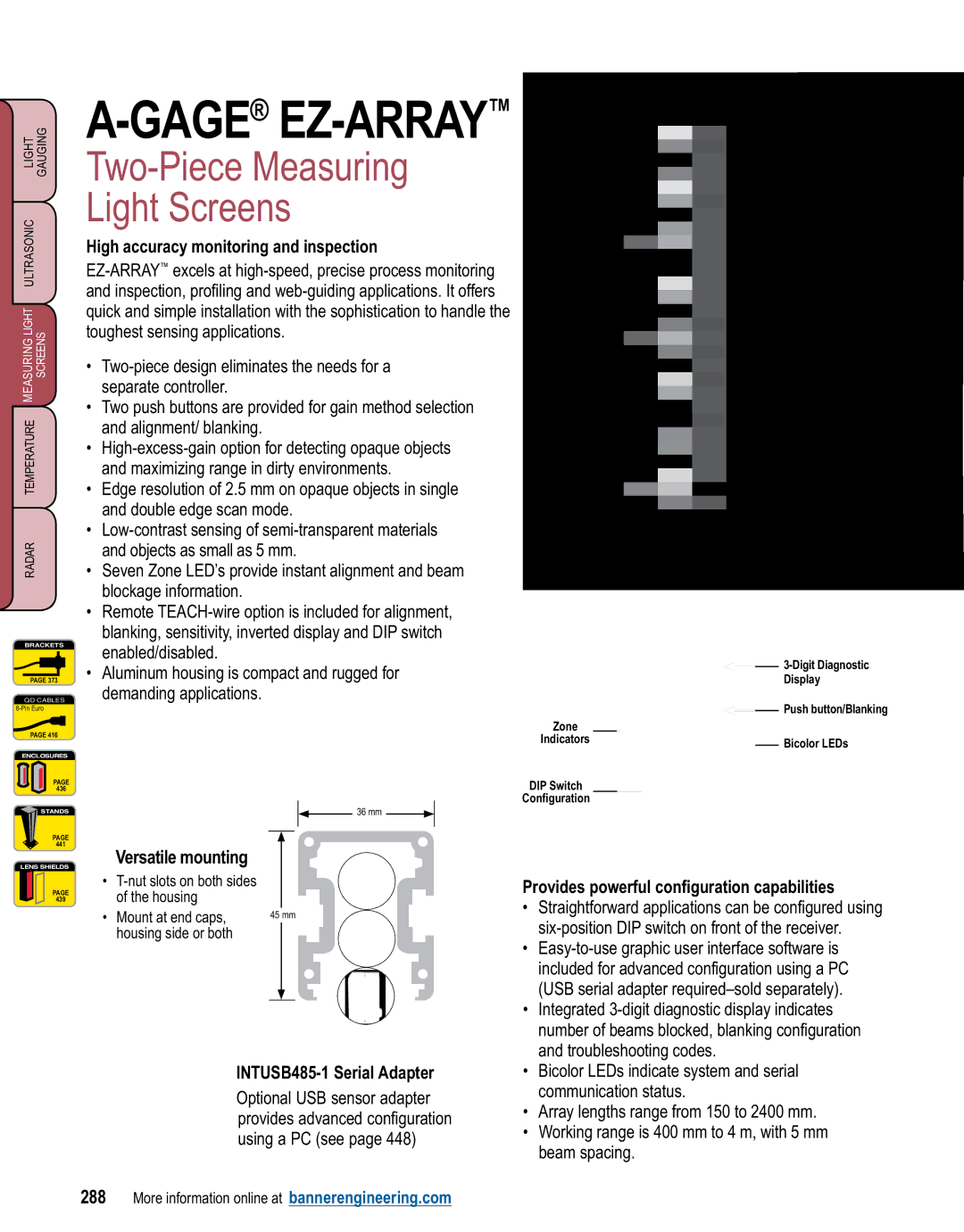 Banner L-GAGE manual Two-Piece Measuring Light Screens, Versatile mounting 