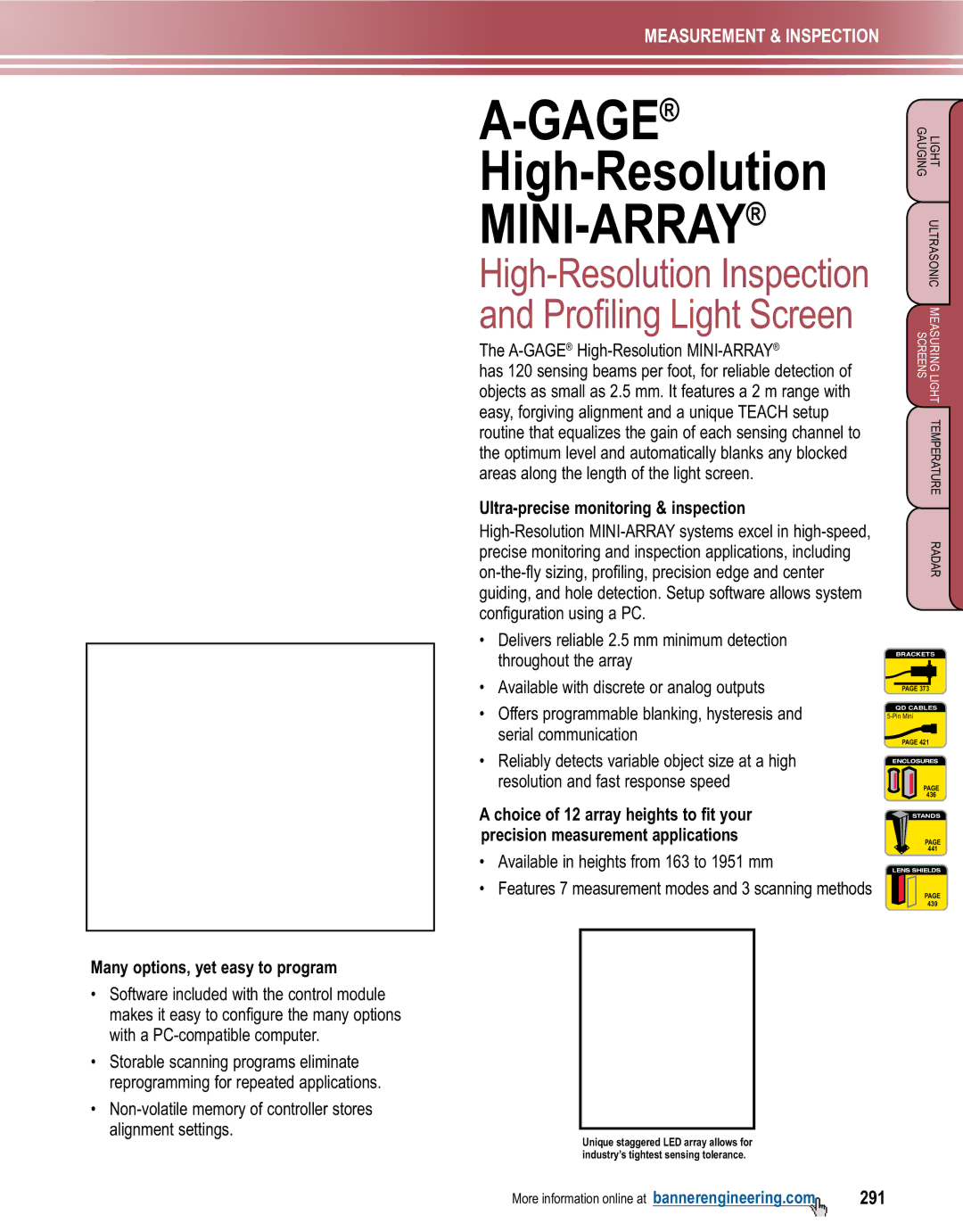 Banner L-GAGE manual Mini-Array, 291, Ultra-precise monitoring & inspection, Many options, yet easy to program 