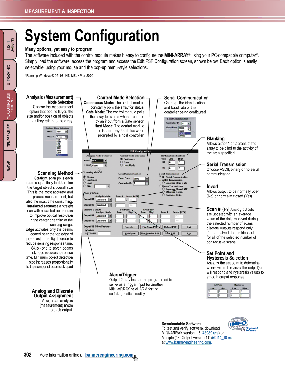 Banner L-GAGE manual Analysis Measurement, Control Mode Selection, Blanking, Alarm/Trigger, Invert 