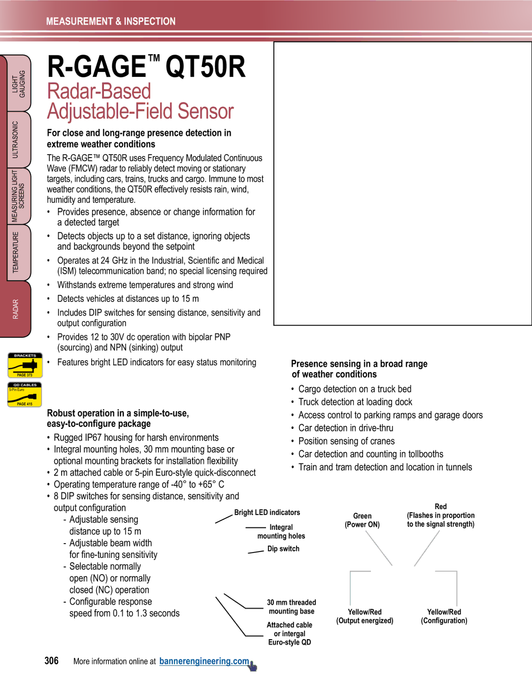 Banner L-GAGE manual GAGEQT50R, Radar-Based Adjustable-Field Sensor 