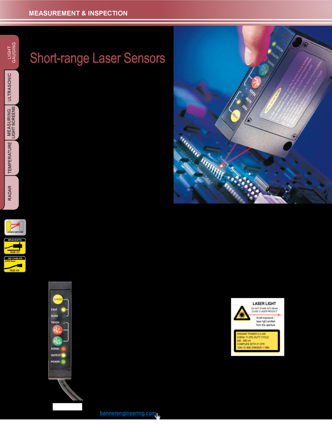 Banner L-GAGE manual L-Gage Lg, Short-range Laser Sensors, Measurement & Inspection 