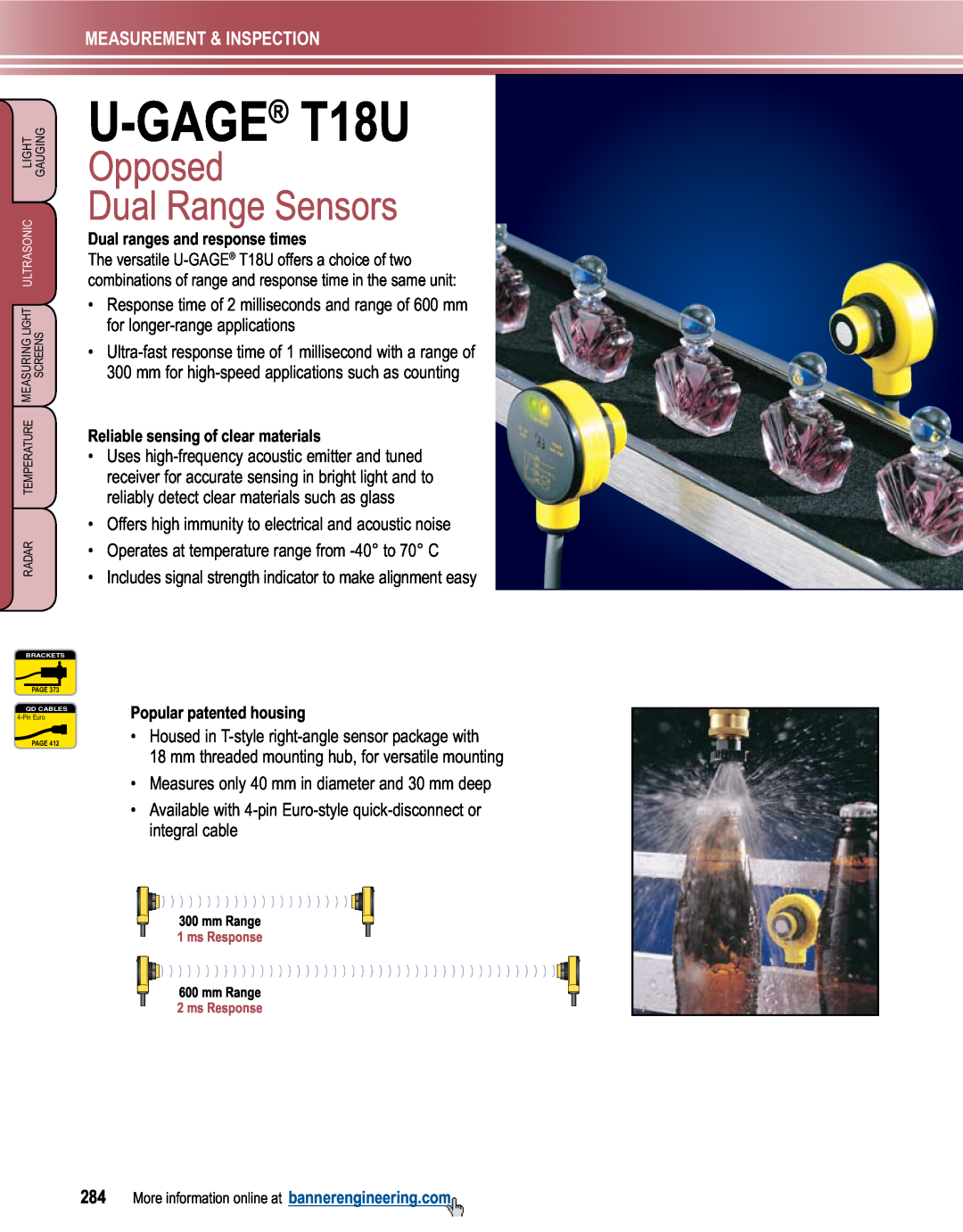 Banner L-GAGE manual U-GAGE T18U, Opposed Dual Range Sensors, Measurement & Inspection 
