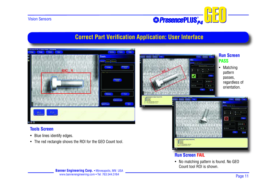 Banner P4 manual Correct Part Veriﬁcation Application User Interface 