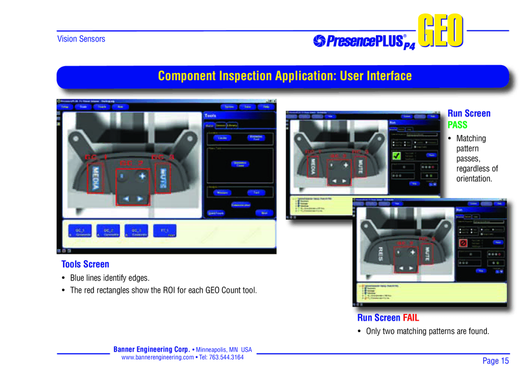 Banner P4 manual Component Inspection Application User Interface 