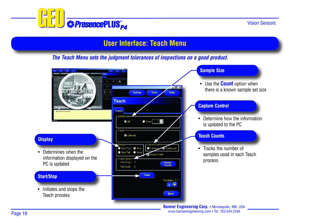 Banner P4 manual User Interface Teach Menu 