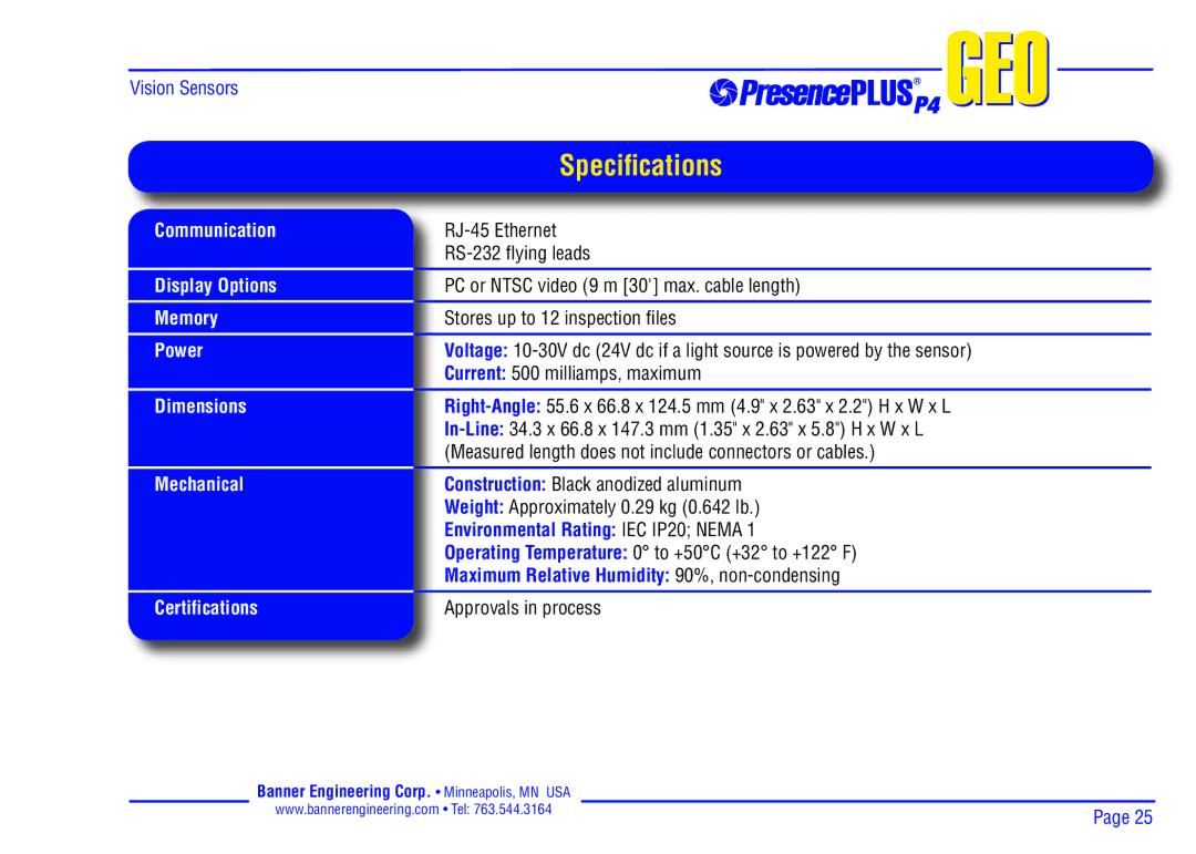 Banner P4 manual Environmental Rating IEC IP20 Nema 