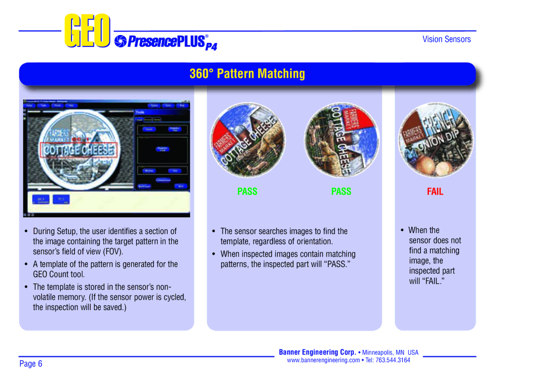 Banner P4 manual Pattern Matching, Pass 