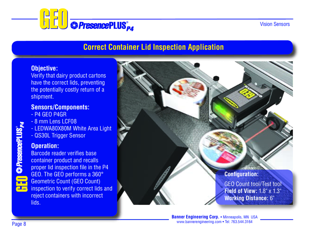 Banner P4 manual Correct Container Lid Inspection Application, Objective 