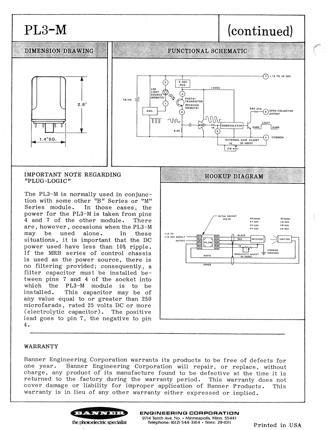 Banner PL3-M manual 