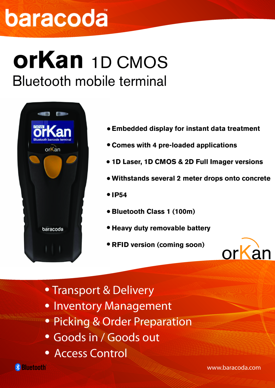 Baracoda manual orKan 1D CMOS, Bluetooth mobile terminal, Goods in / Goods out Access Control, RFID version coming soon 