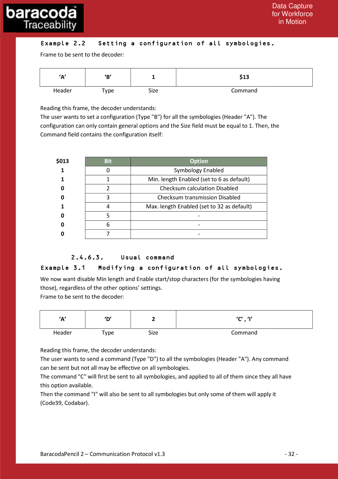 Baracoda manual Example 2.2 Setting a configuration of all symbologies 