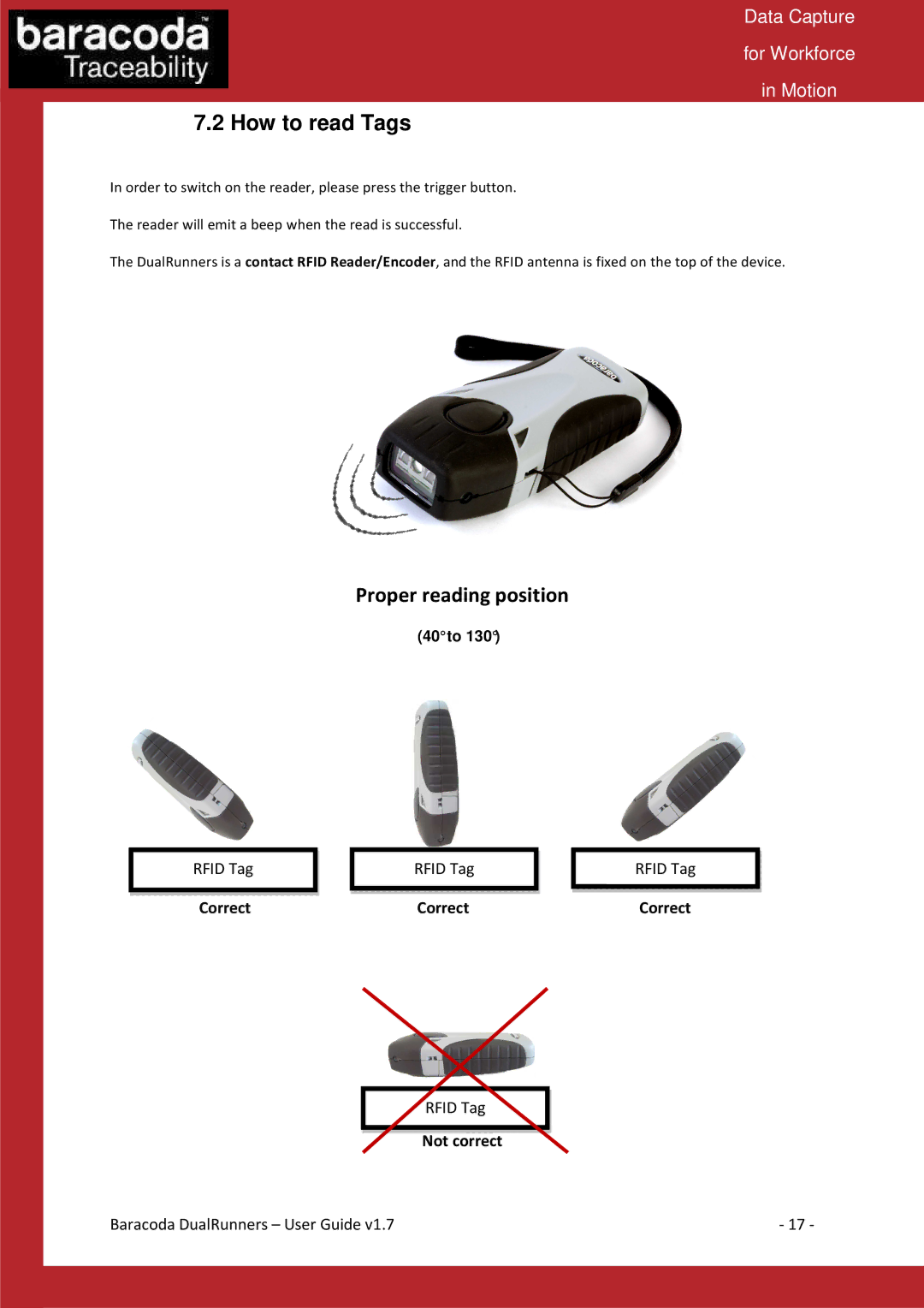 Baracoda Barcode Reader manual How to read Tags, Proper reading position 