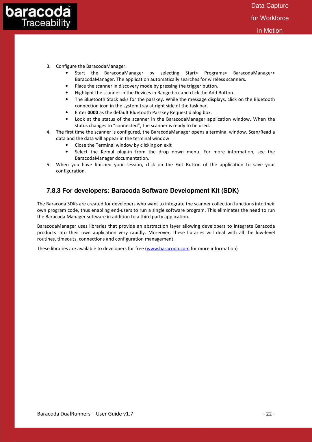 Baracoda Barcode Reader manual For developers Baracoda Software Development Kit SDK 