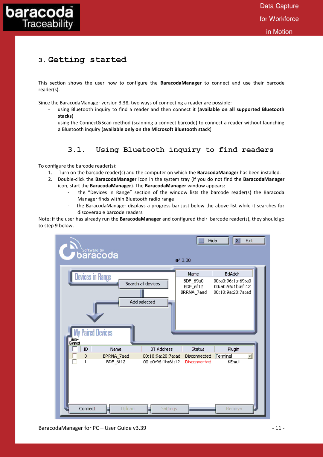 Baracoda Bluetooth Headset manual Getting started, Using Bluetooth inquiry to find readers 