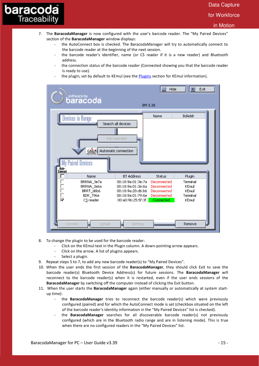 Baracoda Bluetooth Headset manual Data Capture For Workforce Motion 