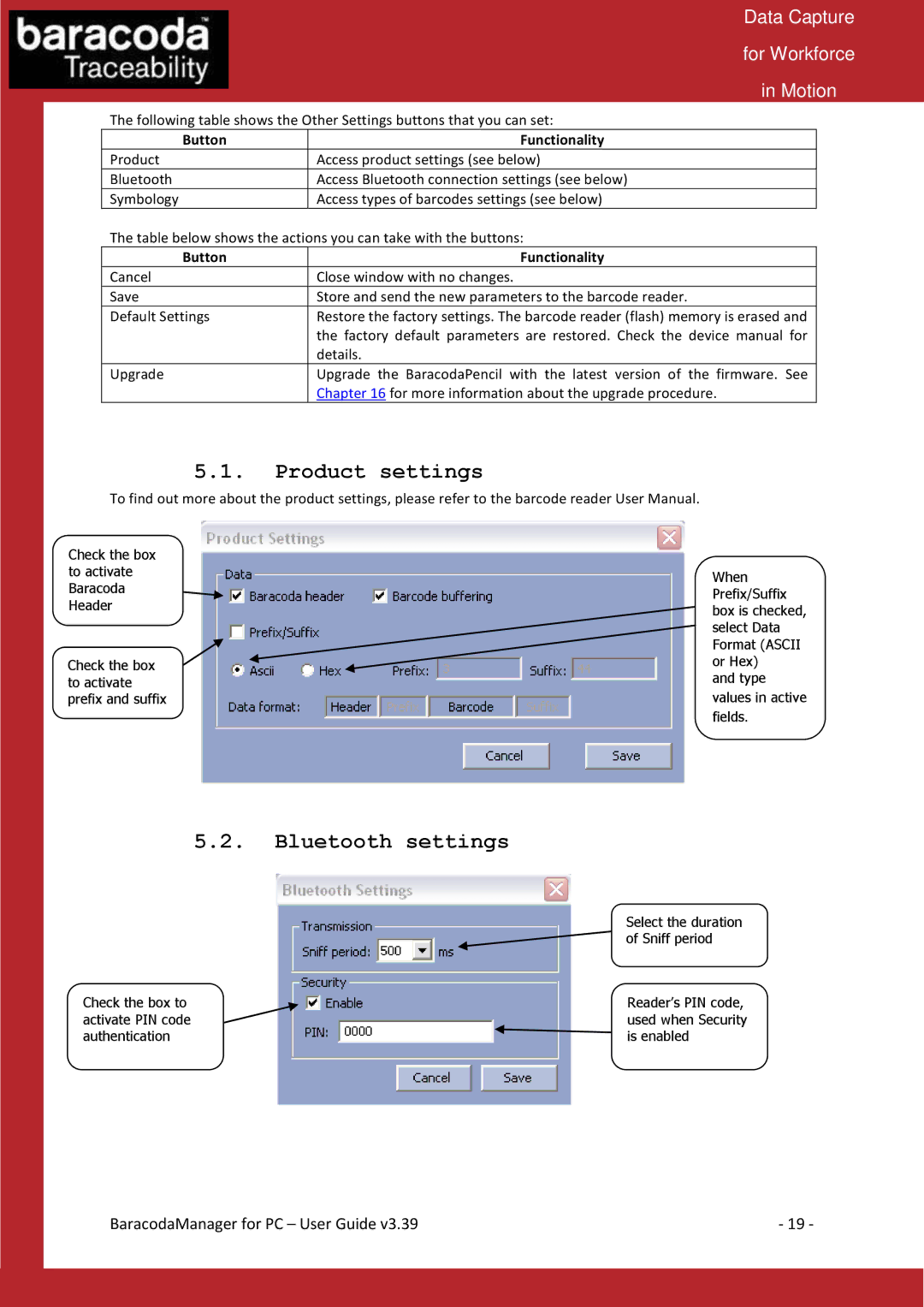 Baracoda Bluetooth Headset manual Product settings, Bluetooth settings 