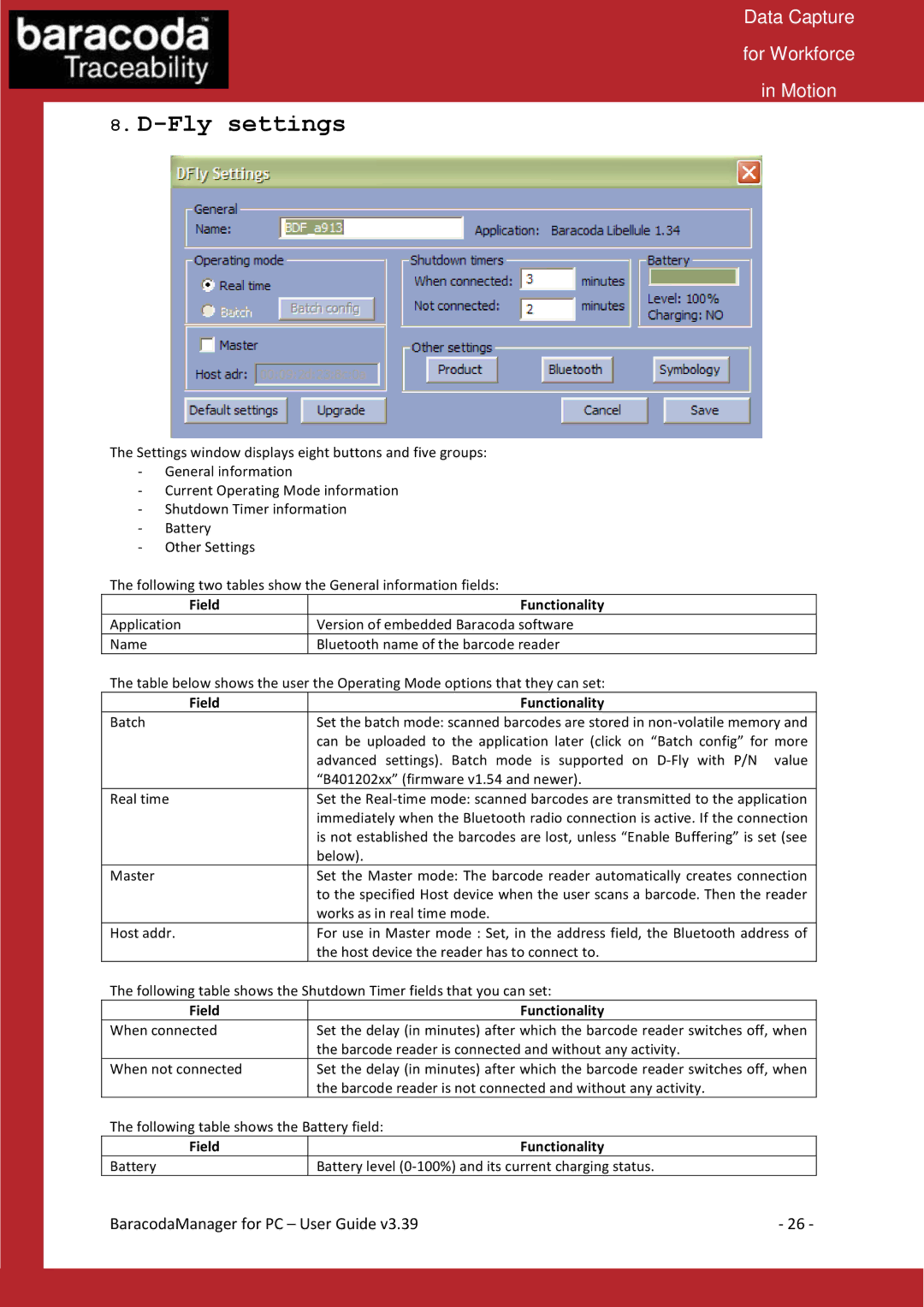 Baracoda Bluetooth Headset manual Fly settings 