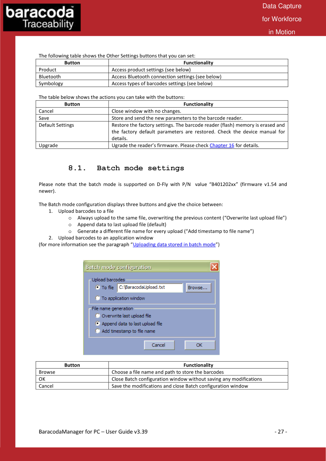 Baracoda Bluetooth Headset manual Batch mode settings 